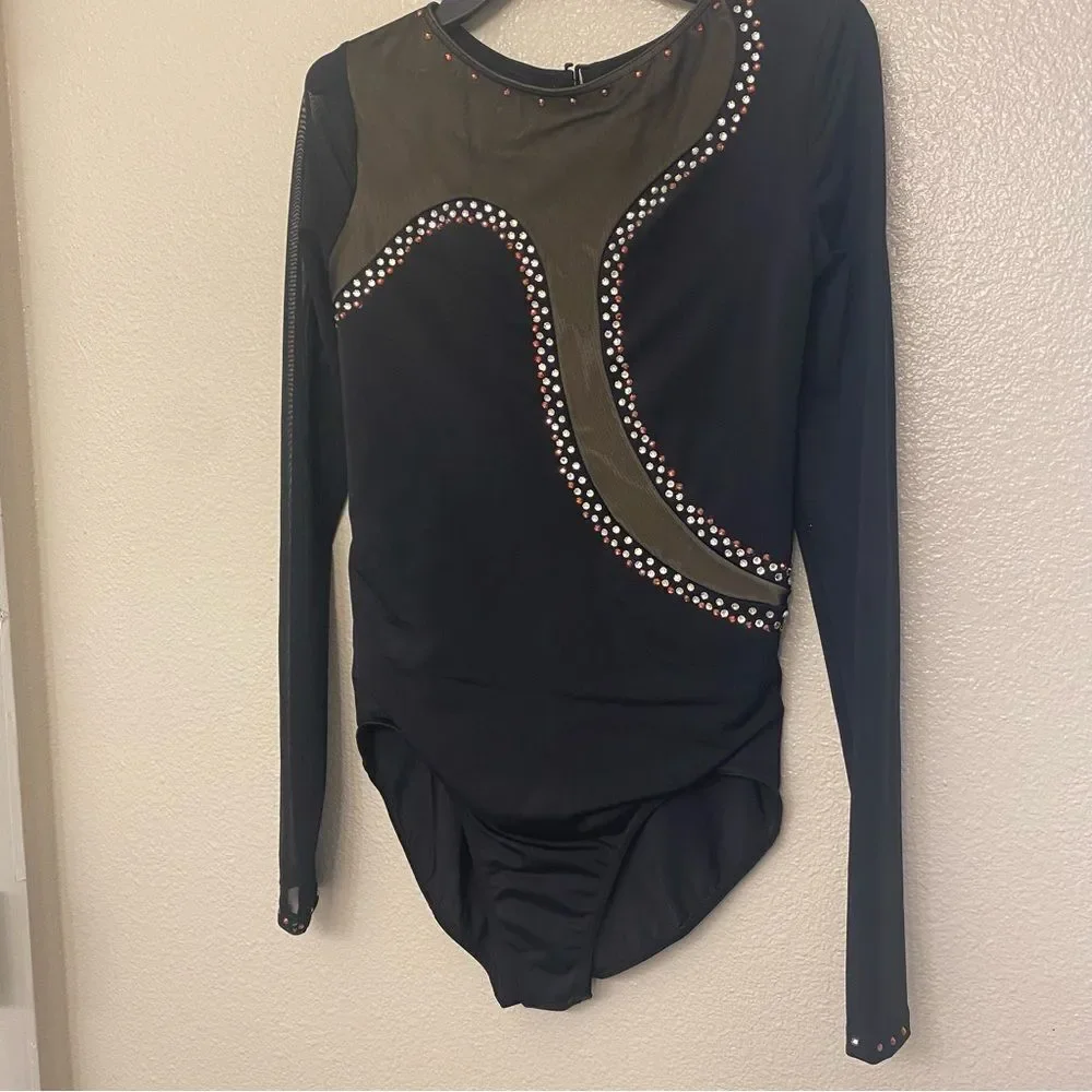 WEISSMAN Ivy Sky Dance Costume black Crystal illusion Leotard MT11574 MA